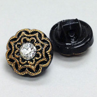 G-0409 Black and Gold Vintage Glass Button
